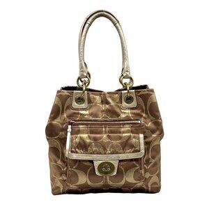 Coach Hampton Lurex Brown & Gold Canvas Shoulder Bag F15691